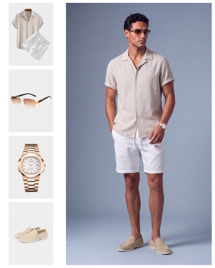 Men's Short Sleeve Shirt and Shorts Set Relaxed Fit