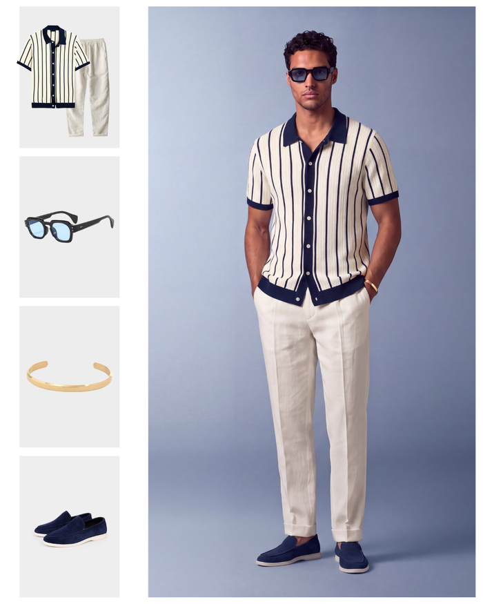 Men's Striped Polo Shirt with Contrast Collar