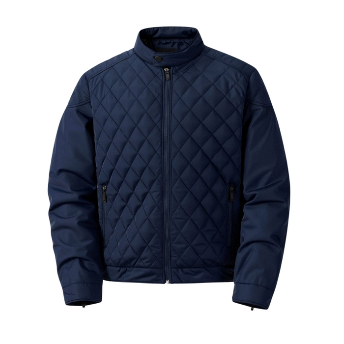 Men's Quilted Bomber Jacket with Stand Collar Zip Front
