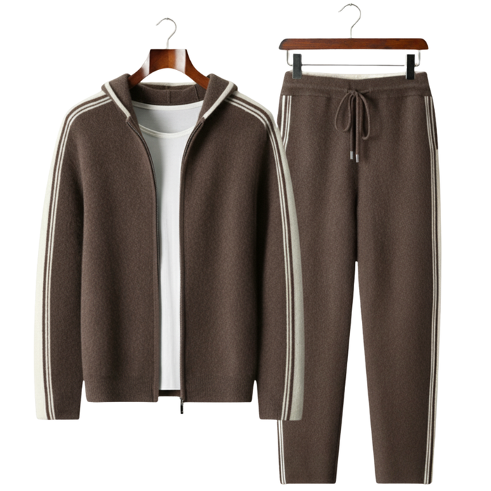 Men's Stripe Detail Tracksuit Hooded Zip-Up and Pants