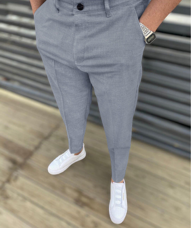 Men's Pinstripe Slim Fit Pants Tapered Leg
