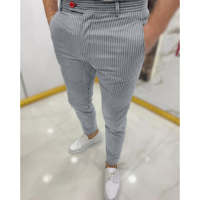 Men's Pinstripe Slim Fit Pants Tapered Leg