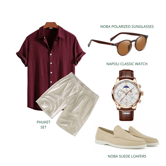 Men's Outfit Set Short Sleeve Shirt Shorts Loafers