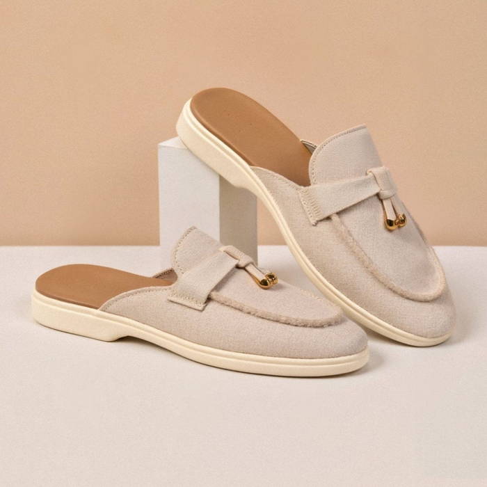 Women's Closed Toe Slip-On Loafer Mules with Gold Detail