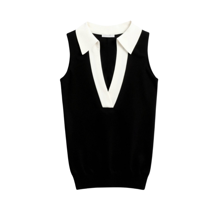 Women's Colorblock Collared Sleeveless Knit Top