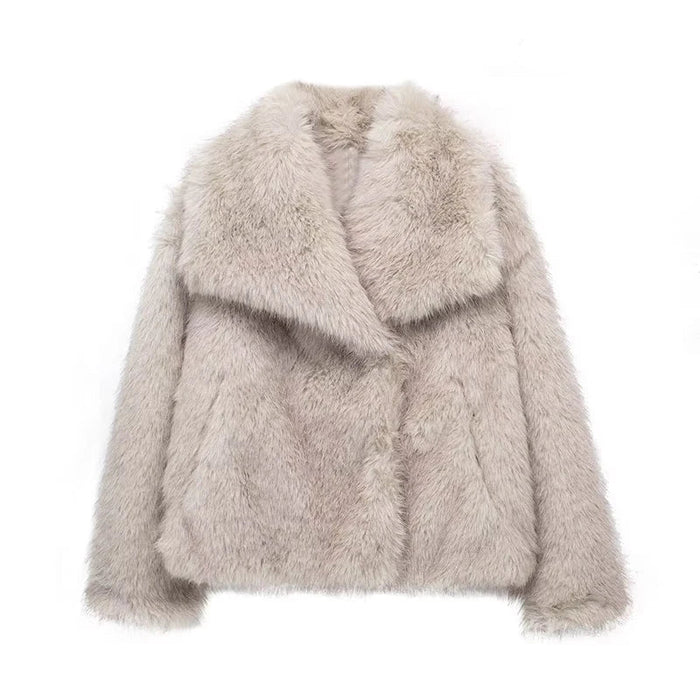 Women's Soft Faux Fur Coat with Wide Lapel Collar