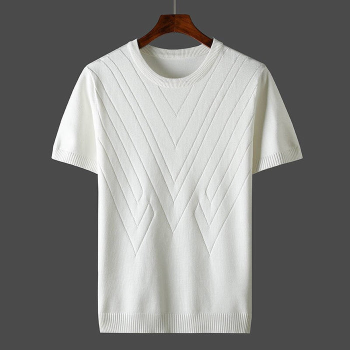 Men's Textured Crew Neck T-Shirt with Geometric Pattern
