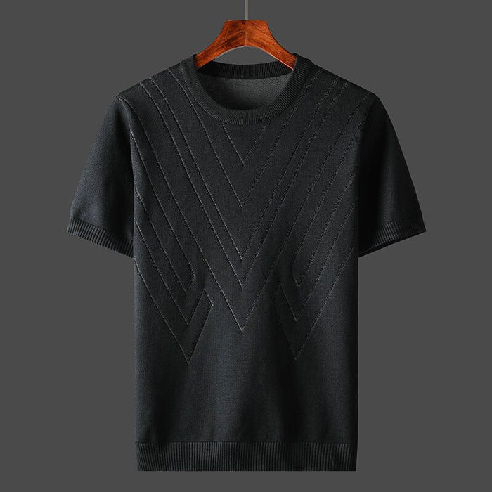 Men's Textured Crew Neck T-Shirt with Geometric Pattern