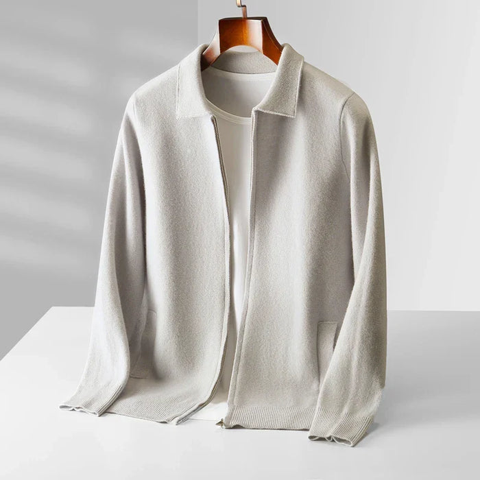 Men's Zip-Up Cardigan with Ribbed Cuffs and Collar