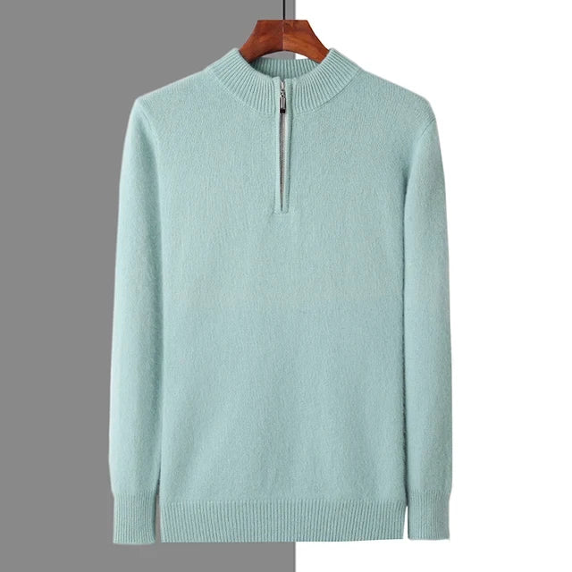 Men's Half-Zip Sweater Ribbed Neckline Long Sleeve