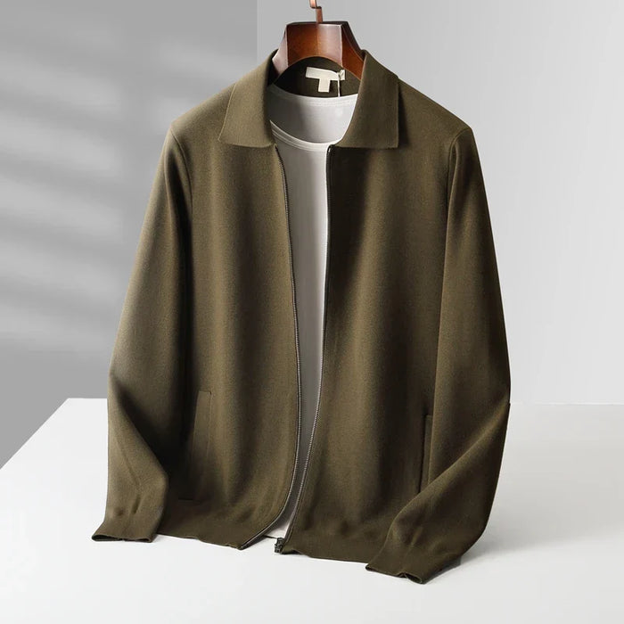 Men's Zip-Up Cardigan with Ribbed Cuffs and Collar