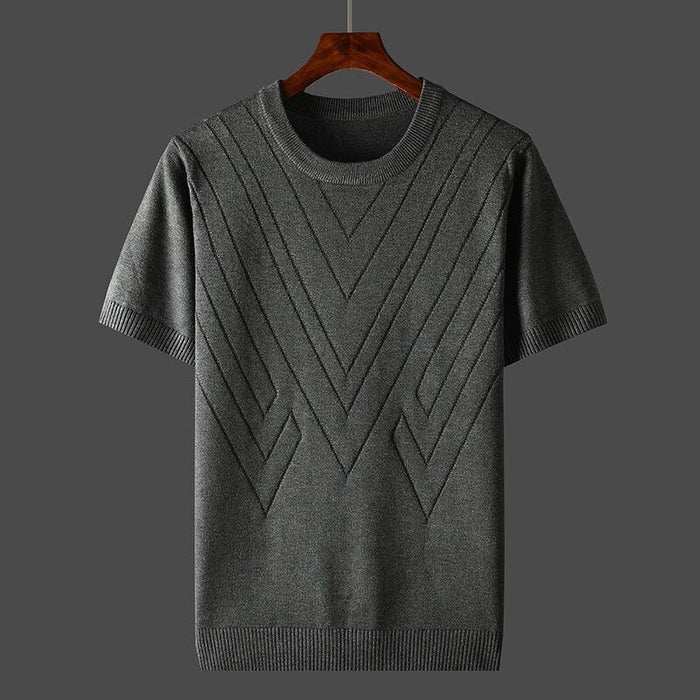 Men's Textured Crew Neck T-Shirt with Geometric Pattern