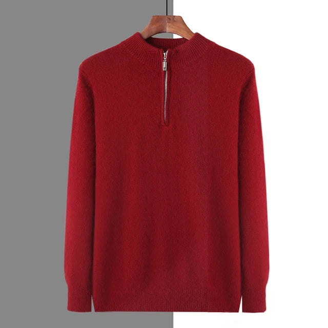 Men's Half-Zip Sweater Ribbed Neckline Long Sleeve