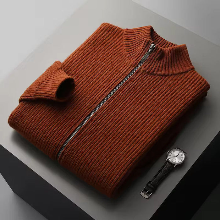 Men's Ribbed Zip-Up Cardigan with Front Pockets