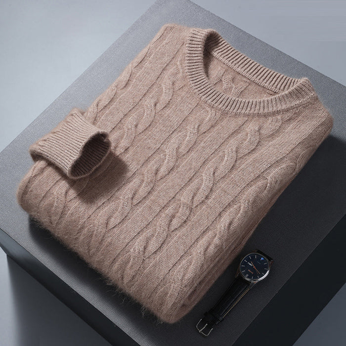 Men's Cable Knit Crew Neck Sweater Classic Pullover