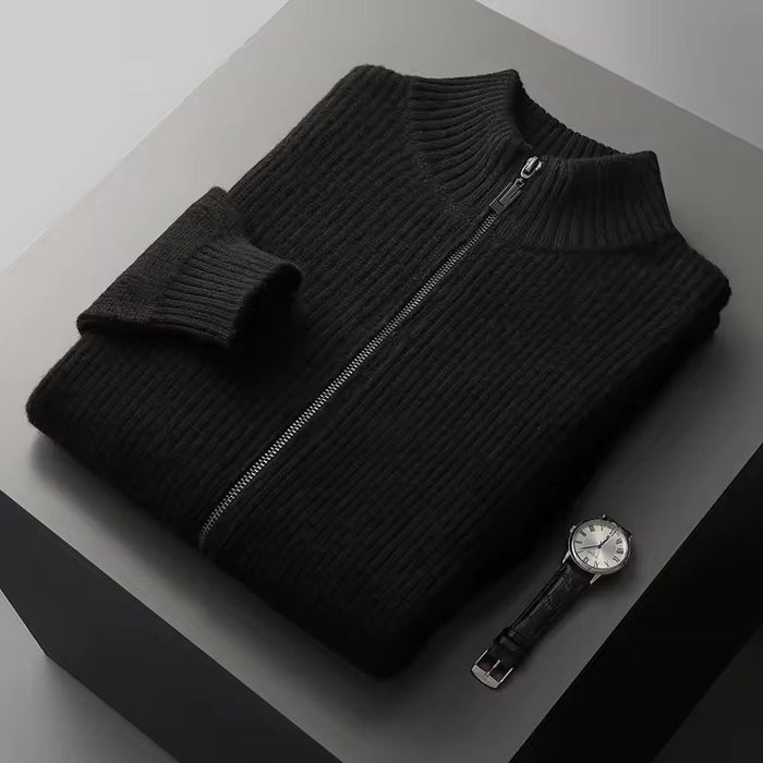 Men's Ribbed Zip-Up Cardigan with Front Pockets