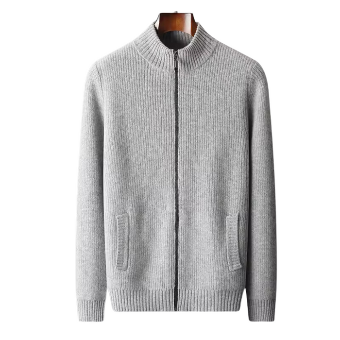Men's Ribbed Zip-Up Cardigan with Front Pockets