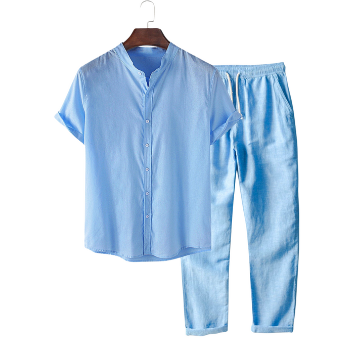 Men's Short Sleeve Shirt and Pants Set Button Front