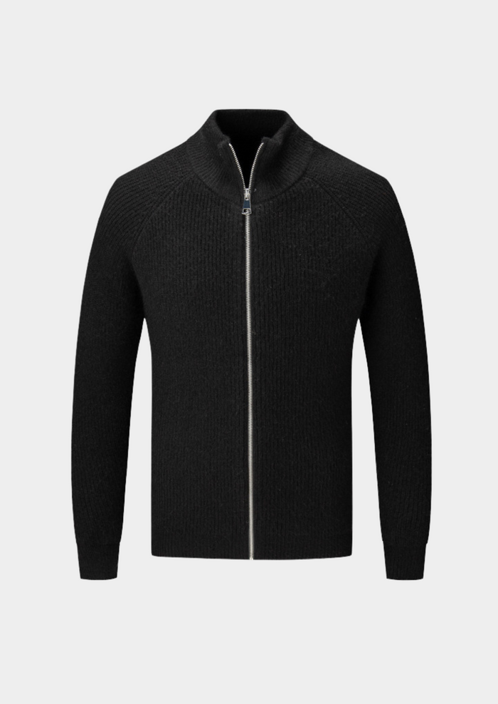 Men's Ribbed Zip-Up Cardigan with Stand Collar