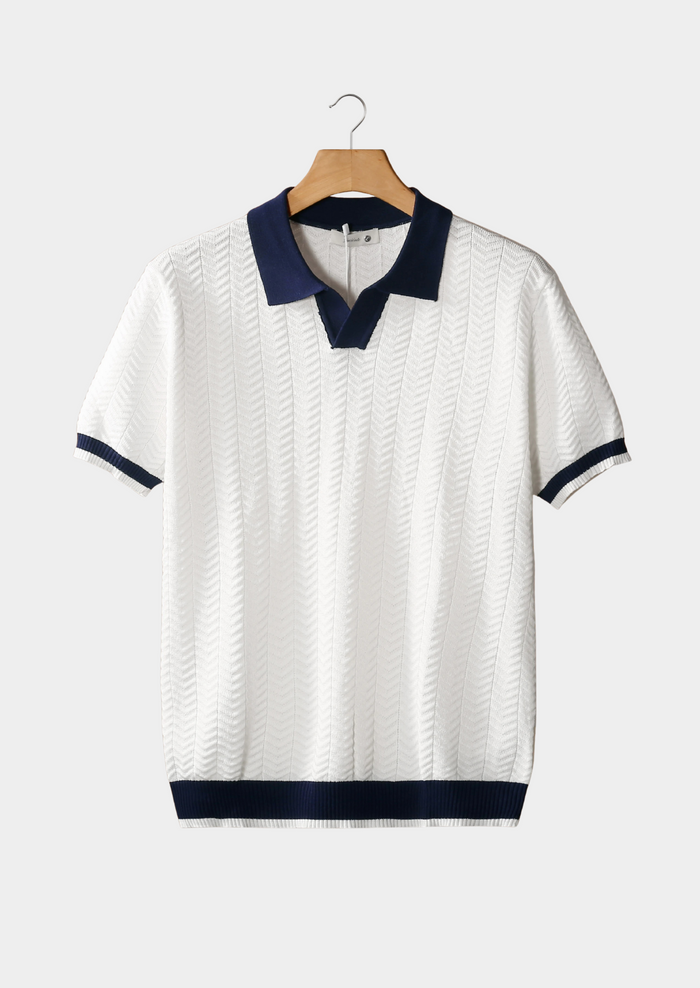 Men's Textured Polo Shirt with Contrast Trim Detail