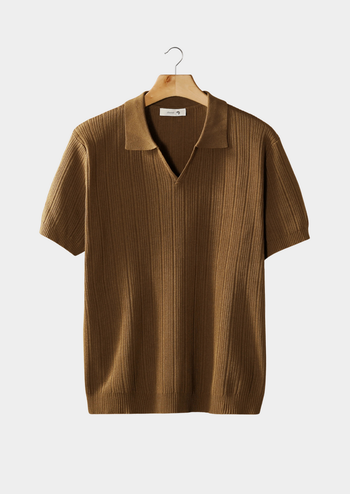 Men's Ribbed Polo Shirt with Open Collar Short Sleeve