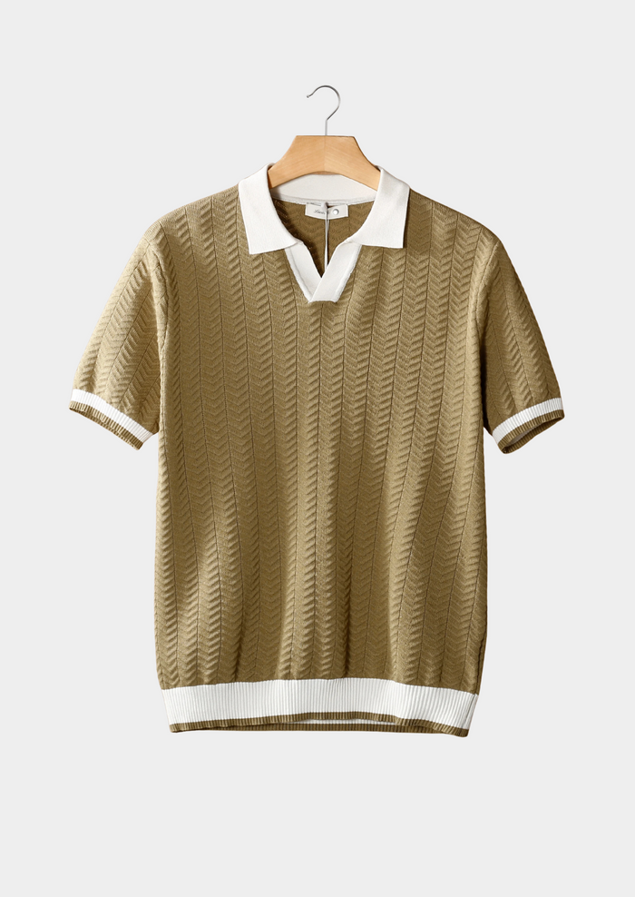 Men's Textured Polo Shirt with Contrast Trim Detail