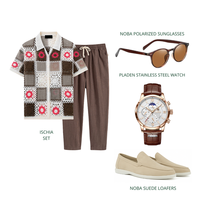 Men's Crochet Shirt and Pants Set Floral Pattern