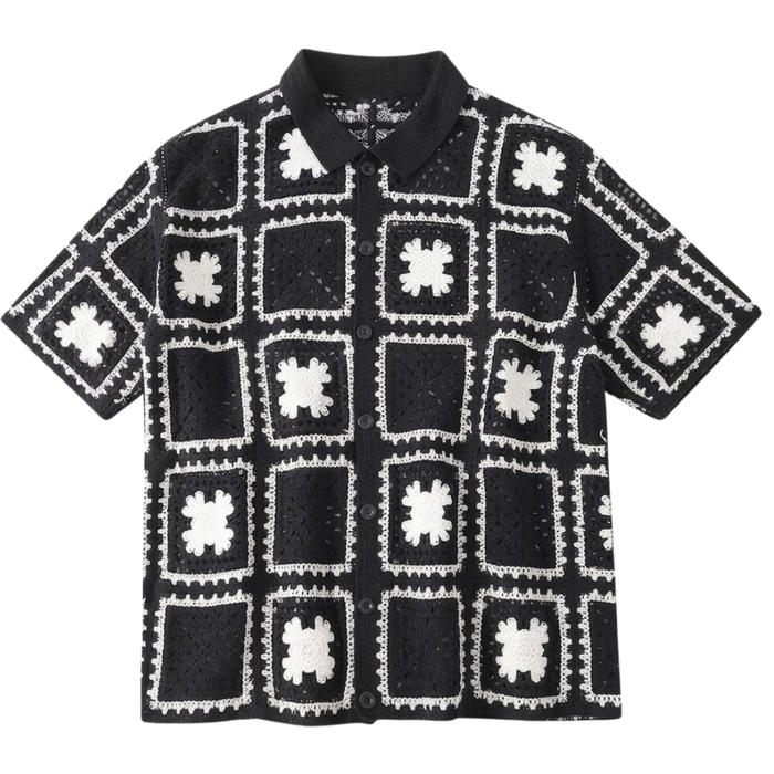 Men's Crochet Button Shirt Short Sleeve Geometric