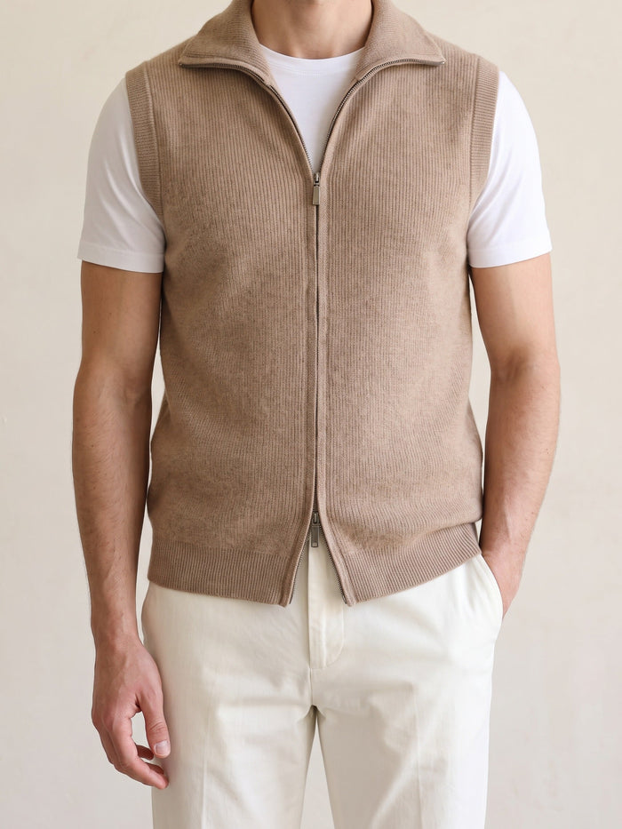 Men's Ribbed Zip-Up Vest with Collared Neck