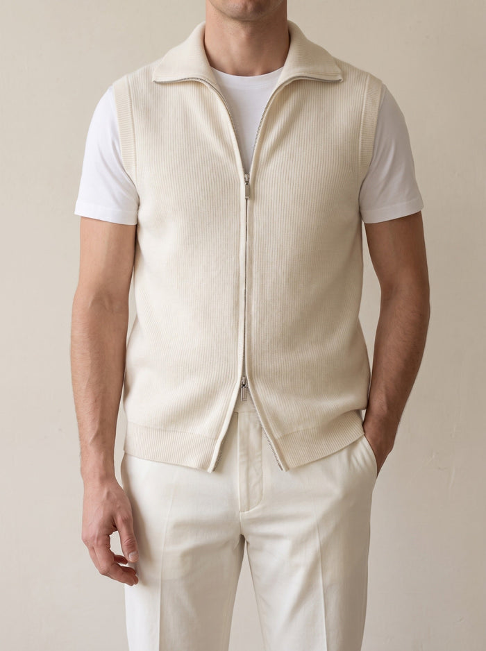 Men's Ribbed Zip-Up Vest with Collared Neck