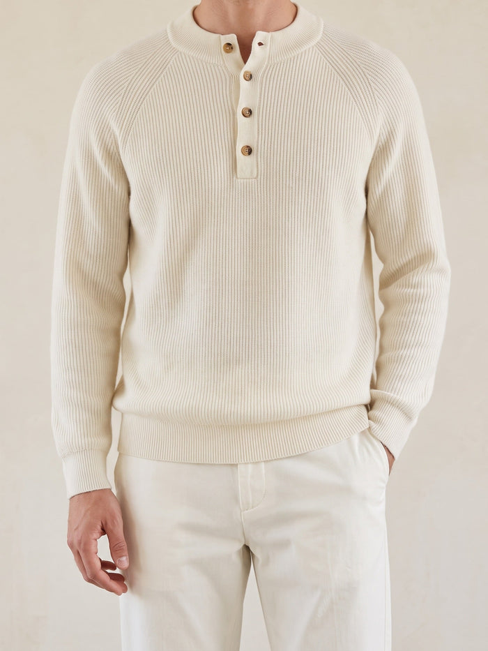 Men's Ribbed Henley Sweater with Button Placket