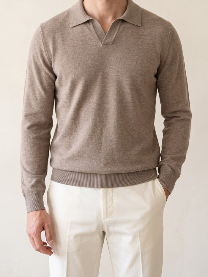 Men's Long Sleeve Polo Sweater with Collar