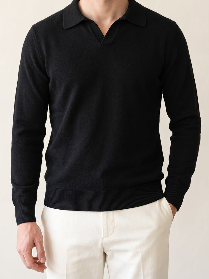 Men's Long Sleeve Polo Sweater with Collar