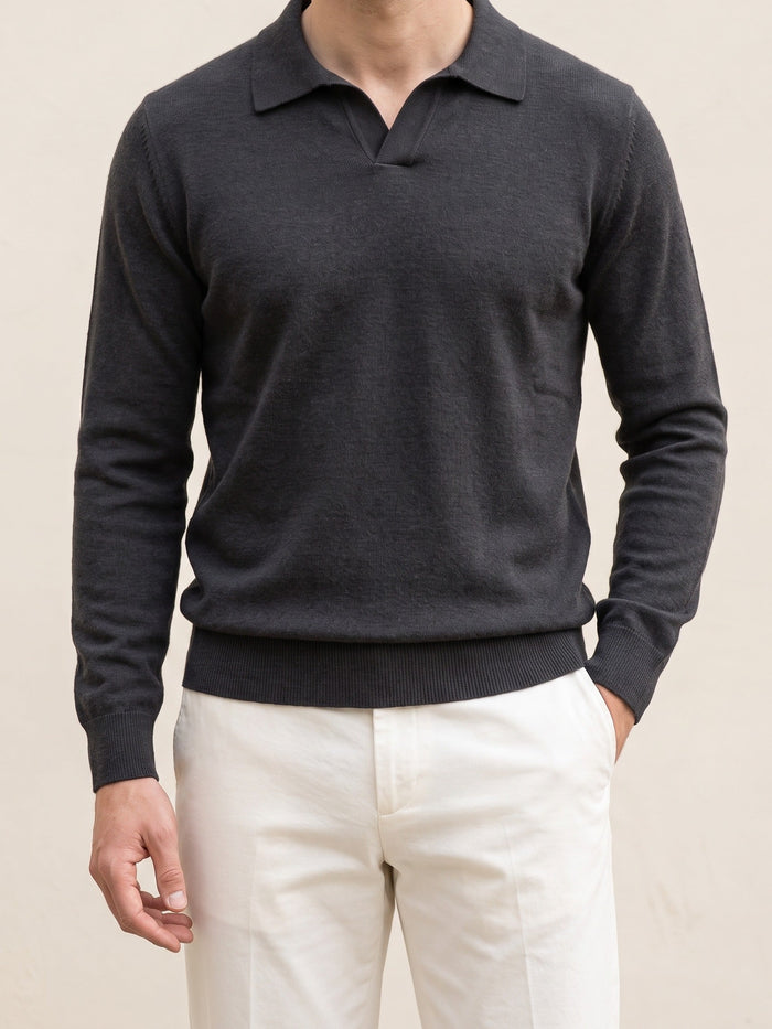 Men's Long Sleeve Polo Sweater with Collar