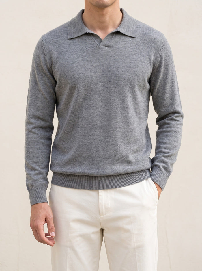 Men's Long Sleeve Polo Sweater with Collar