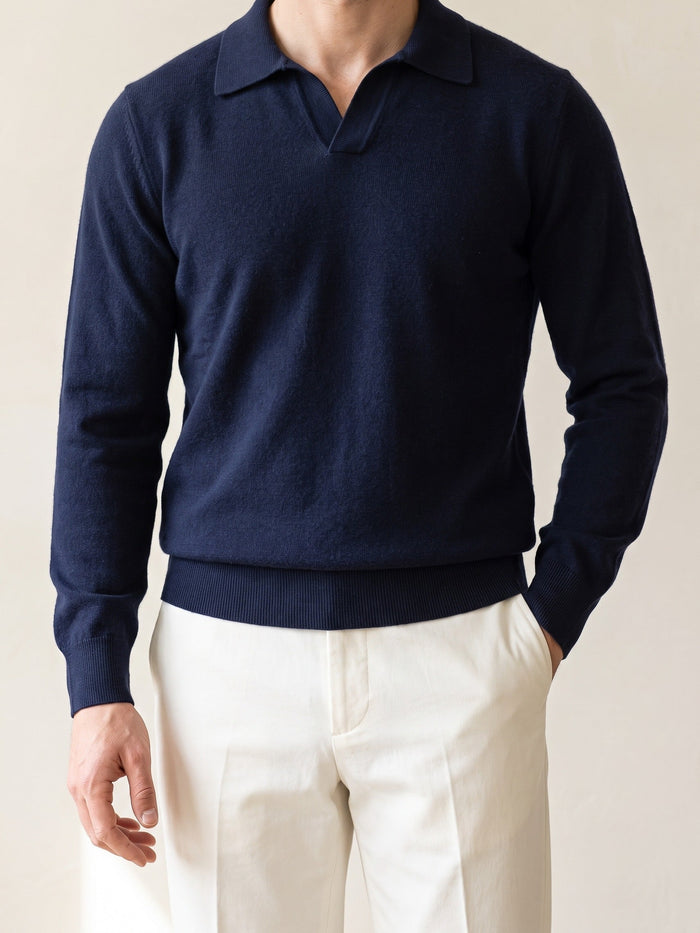 Men's Long Sleeve Polo Sweater with Collar
