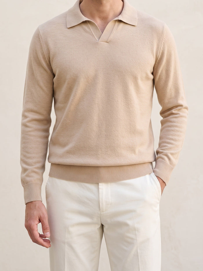 Men's Long Sleeve Polo Sweater with Collar