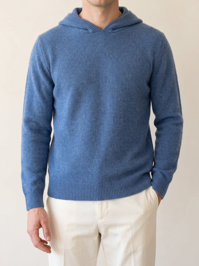 Men's Hooded Sweater with Ribbed Cuffs and Hem