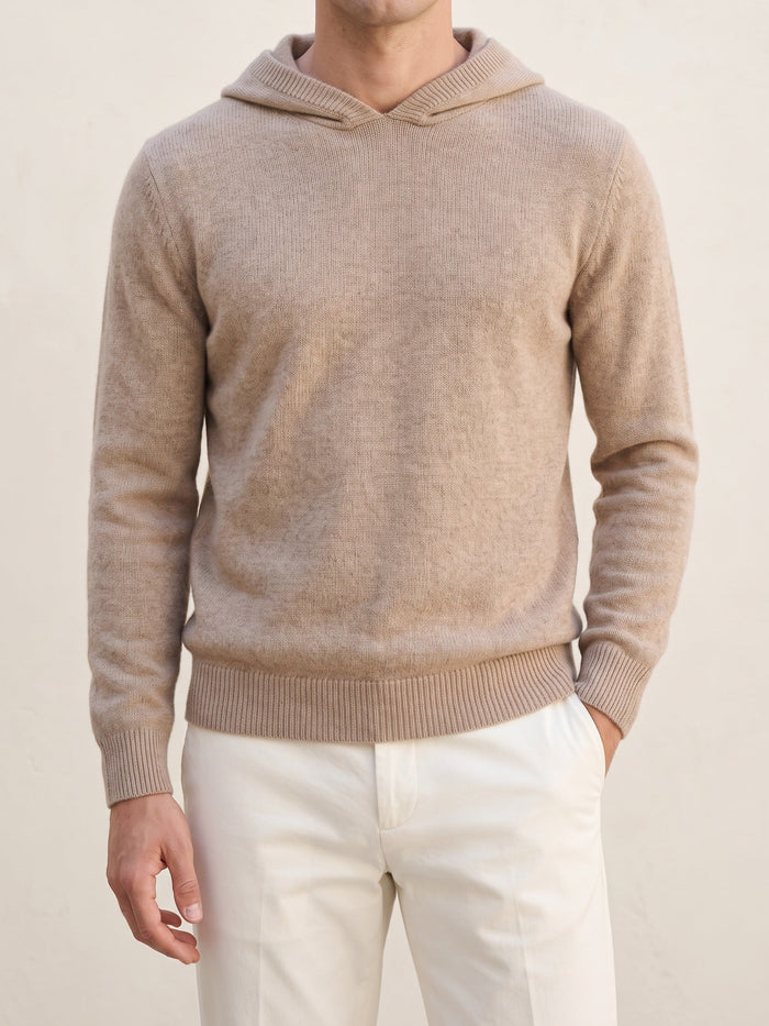 Men's Hooded Sweater with Ribbed Cuffs and Hem
