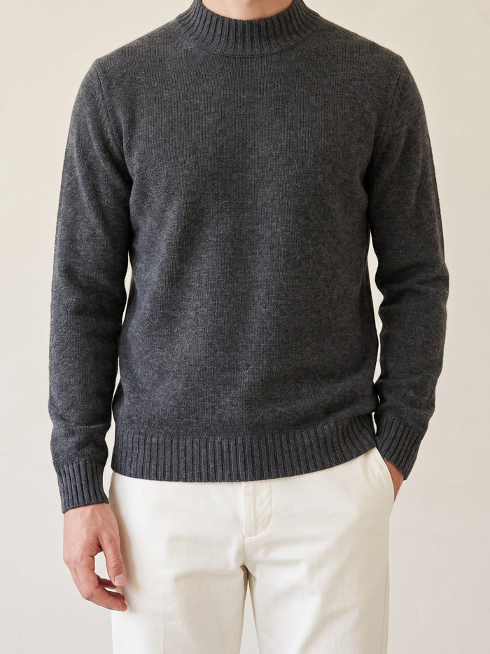 Men's Ribbed Mockneck Sweater Long Sleeve Crew Pullover