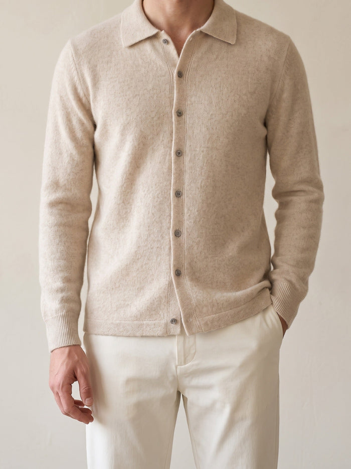 Men's Button-Front Polo Cardigan with Ribbed Collar