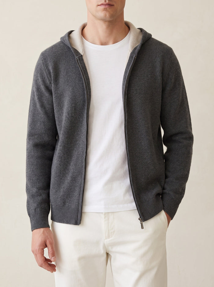 Men's Zip-Up Hooded Cardigan with Two-Tone Hood