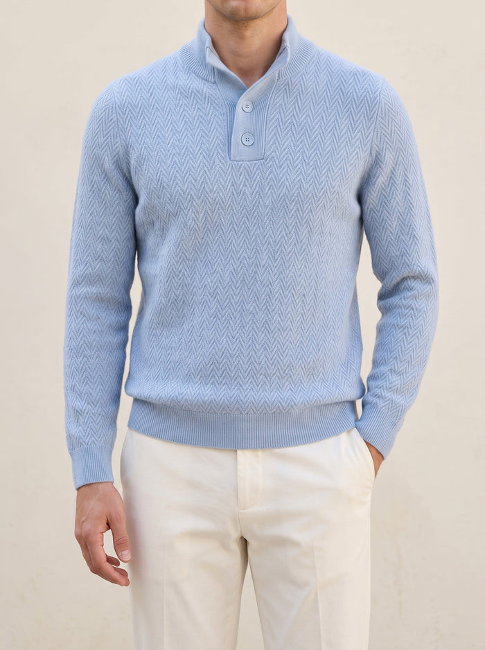Men's Herringbone Button-Up Sweater with Shawl Collar