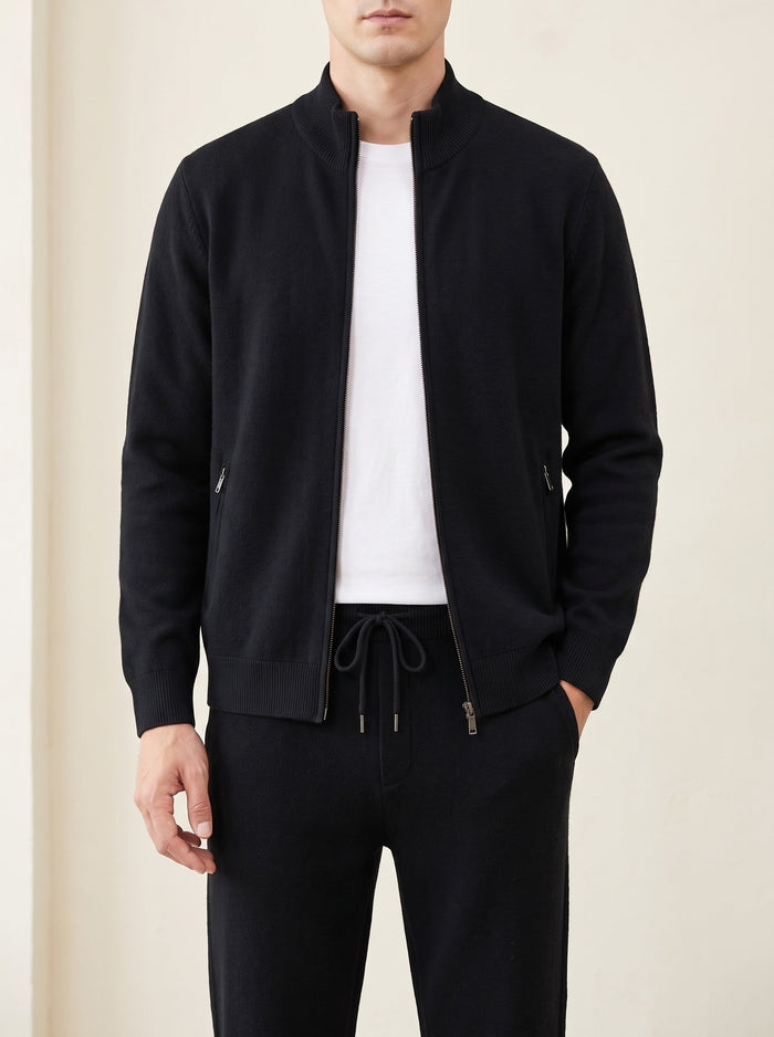 Men's Bomber Jacket with Stand Collar and Zip Front