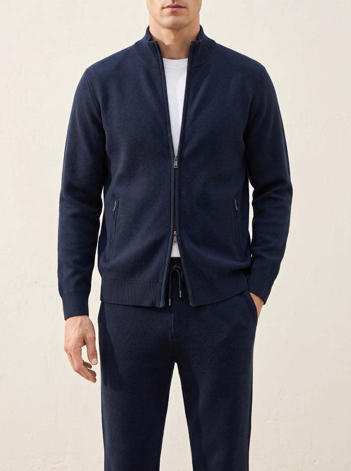 Men's Bomber Jacket with Stand Collar and Zip Front