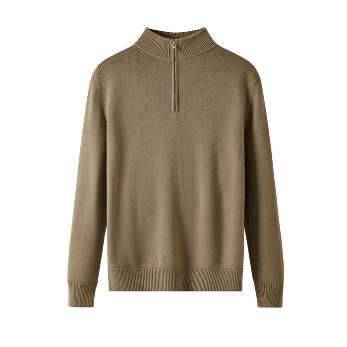 Men's Half-Zip Sweater with Ribbed Collar and Cuffs