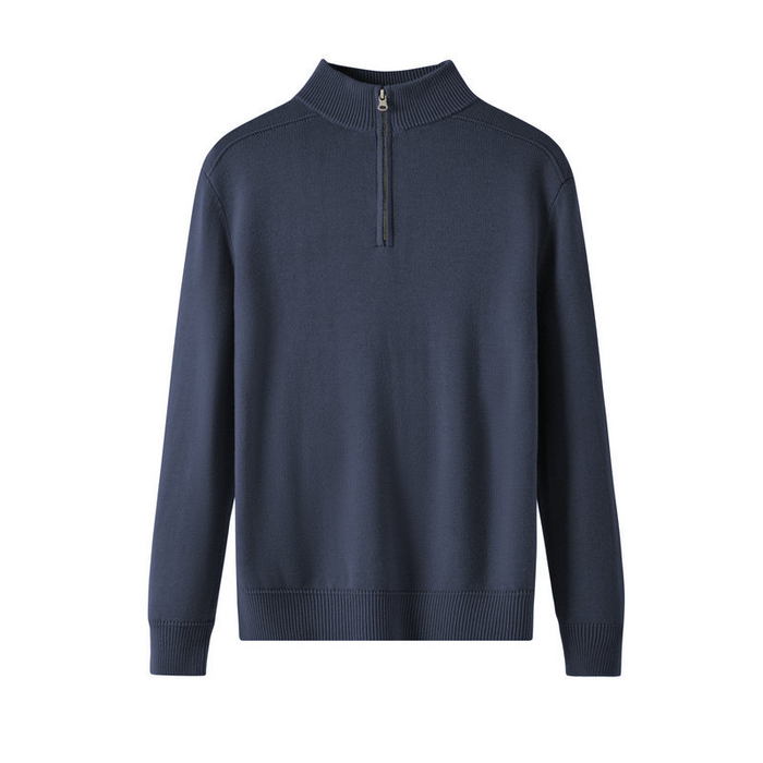 Men's Half-Zip Sweater with Ribbed Collar and Cuffs