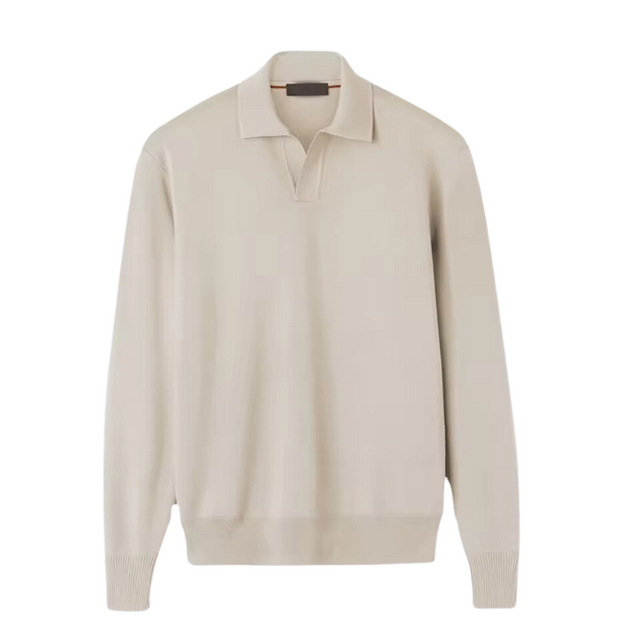 Men's Long Sleeve Knitted Polo with Ribbed Cuffs