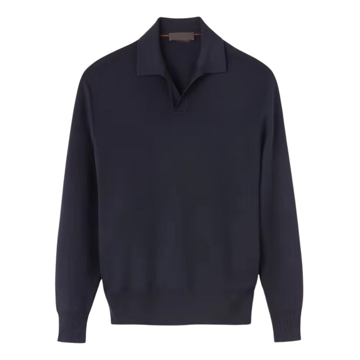 Men's Long Sleeve Knitted Polo with Ribbed Cuffs